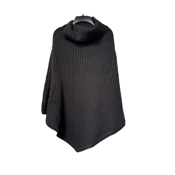MICHAEL KORS turtleneck ribbed knit buttons women's poncho topper -BLACK - Picture 7 of 9